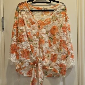 Full Circle Trends Large Lace Floral Tie-Front Top
